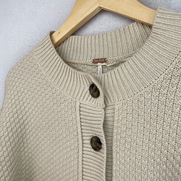 FREE PEOPLE Cardigan Womens XS Lila Cardi Cropped Button Front Sweater Beige NEW - Picture 9 of 15